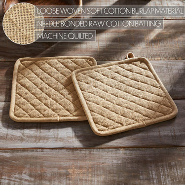 Burlap Natural Pot Holder Set of 2 8x8 - The Fox Decor